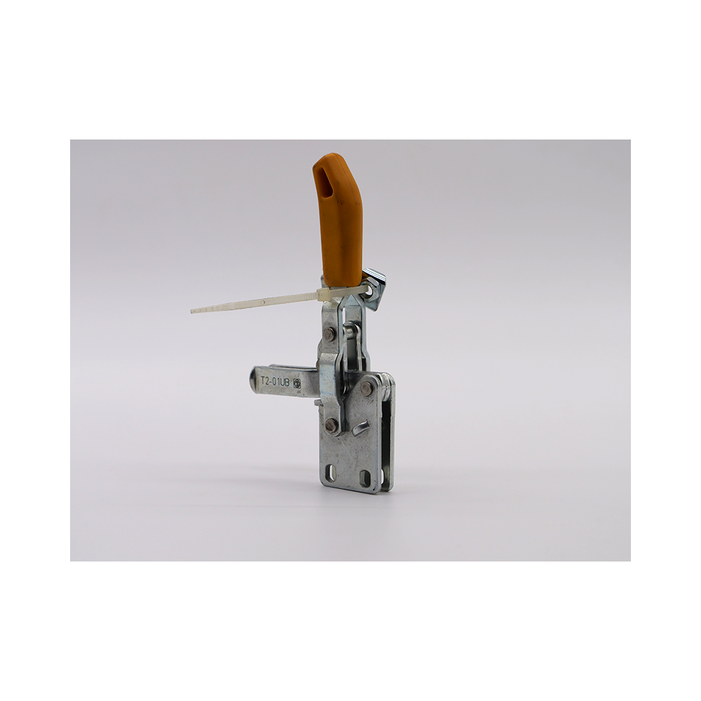 Zacisk ręczny pionowy. Model zacisku T2-01UB. Marka zacisku TUNKERS. Uchwyt wykonany z tworzywa sztucznego.