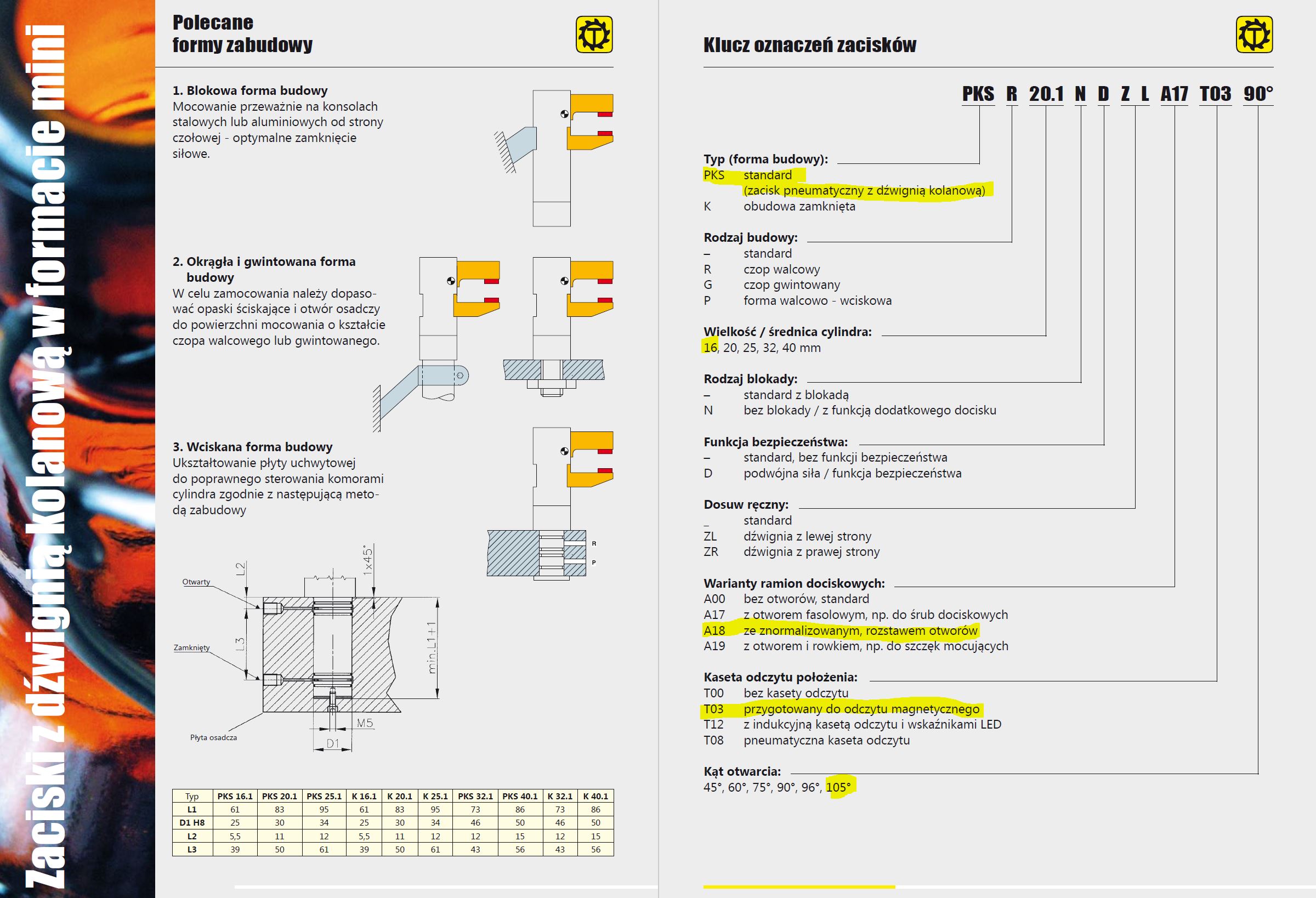 Klucz oznaczeń zacisku mini PKS 16.1
